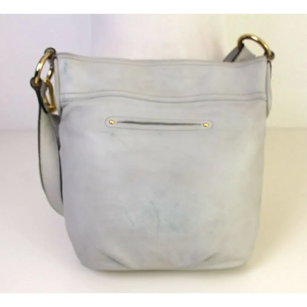 B. Makowsky LIGHT GRAY GENUINE LEATHER X-BODY PURSE SHOULDER BAG HANDBAG POUCH